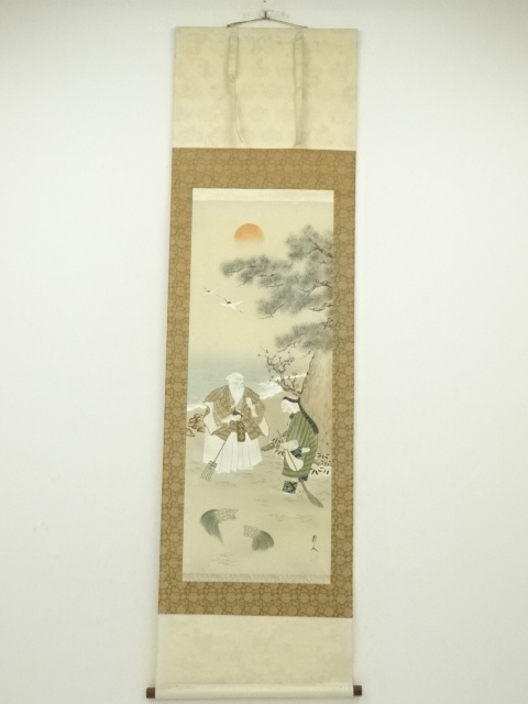 JAPANESE HANGING SCROLL / HAND PAINTED / TAKASAGO NOH PLAY